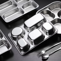 Ventes en gros de plats à dîner divisés en acier inoxydable 304 avec couvercles en acier inoxydable, plateau rectangulaire pour aliments