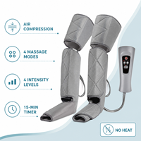 Enveloppes de massage des jambes à compression d'air avec 4 modes, 4 niveaux d'intensité, contrôleur et coussinets d'extension pour pieds, mollets et cuisses, gris