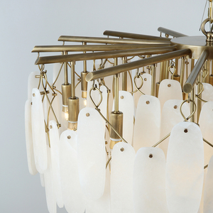 Luxury Brass Spanish Alabaster Chandelier Modern Natural Stone Pendant <b>Light</b> for Living Room <b>Dining</b> Room Villa Decor - Product Image 4