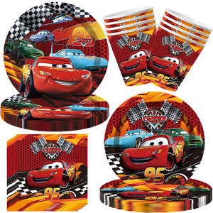 מכוניות נושא קריקטורה יום הולדת קישוט אספקה ציוד נייר חד פעמי צלחות מפיות מפות מפות מפות שולחן סט כלי שולחן - Product Image 2