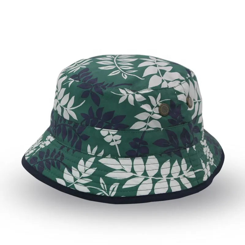 Custom bucket hat heat transfer printing logo green sun hats outdoor fishing hunting popular cap