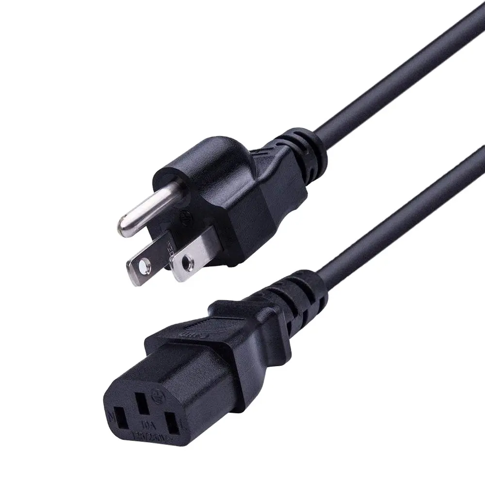 PVC 3 Pin US Power Supply Cord 5-15P IEC 60320 PC Extension Cable AC Power Cords 3 Wire 3 Pole