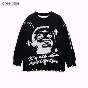 Custom Logo OEM ODM Men's Winter Crewneck Pullover Sweater Jacquard <b>Pattern</b> Anti-Wrinkle <b>Knit</b> 100% Cotton - Product Image 1