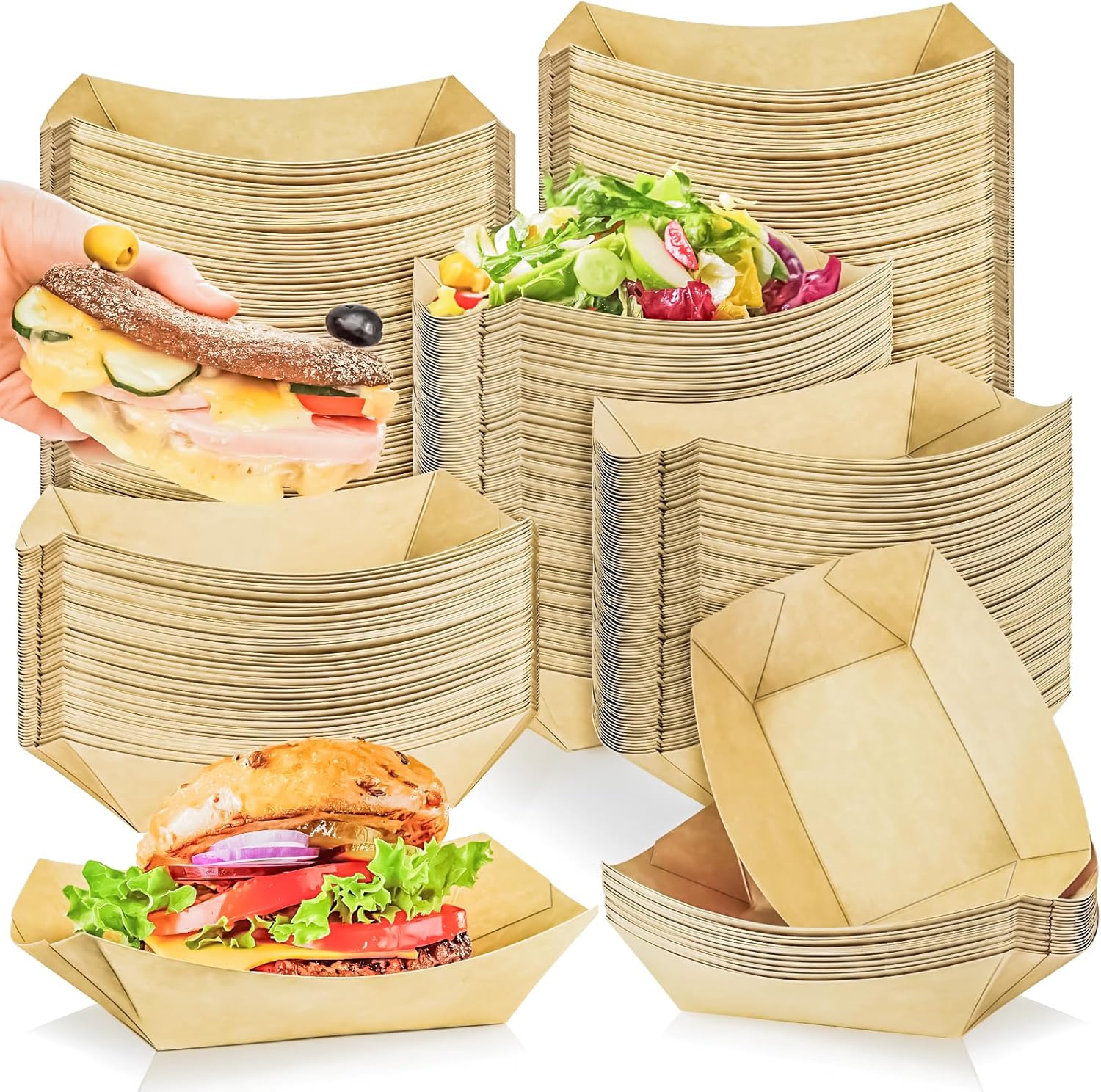 Kraft Biodegradable Disposable Takeaway Hot Dog Box Eco-Friendly Salad Tray Fried Chicken Snack Holder Paper Plates & Bowls