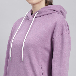 <b>Ladies</b> <b>Longline</b> Hoodie <b>Sweatshirt</b> Stylish Oversized Hooded Pullover Badge Sequined Details ODM for Casual Everyday Wear - Product Image 5