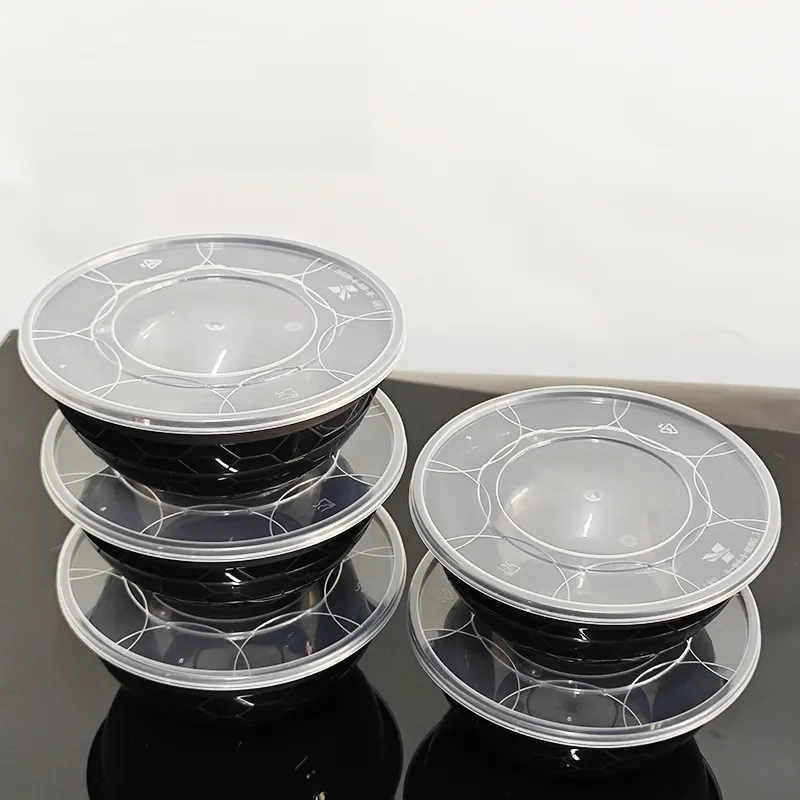 1050ml 36oz Free Sample Take Out Black White Round Disposable Plastic Microwavable Food Storage Meal Pre