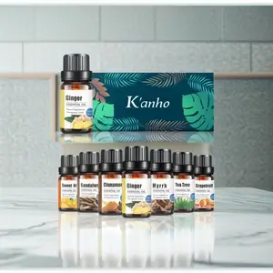 Huile essentielle de lavande pure biologique Kanho (nouveauté), huile essentielle de gingembre, d'arbre à thé, de menthe poivrée, de romarin et de rose
