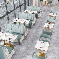 Conjunto de Muebles Modernos para Restaurante al por Mayor, Sofás Seccionales para Cafetería, Comida Rápida y Hotel, Juego de Mesas y Sillas de Comedor de Metal Dorado