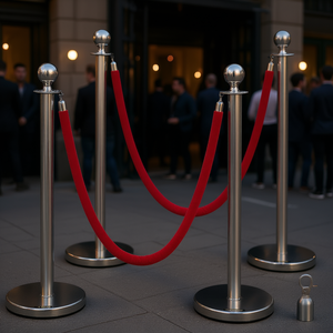 Vevor - Juego de 4 Postes de Acero Inoxidable de 38 Pulgadas con Cuerda de Terciopelo Rojo, Barreras para Control de Multitudes, para Fiestas y Control de Tráfico - Product Image 2