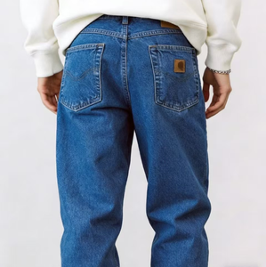 กางเกงยีนส์ทรงตรงผ้าฝ้ายสำหรับผู้ชาย แบรนด์รถยนต์ แฟชั่นสตรีทแวร์ ดีไซน์ล่าสุด แต่งขากางเกงเดี่ยว ล้างสีน้ำเงินแบบสบายๆ พร้อมโลโก้ - Product Image 3