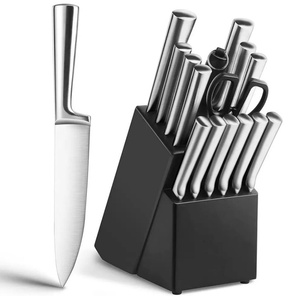 Ensemble de couteaux de cuisine professionnels en acier inoxydable à manche creux, 16 pièces, avec bloc et aiguiseur - Product Image 1