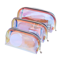 Heiß verkaufendes Design Logo Laser Travel Hologramm PVC Metall Reiß verschluss Kosmetik tasche Transparente holo graphische Schmink tasche