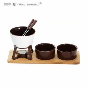 Custom ceramic Chocolate Melting Hot Pot Stove Ice Cream Fruit Fondue Set Home Cheese