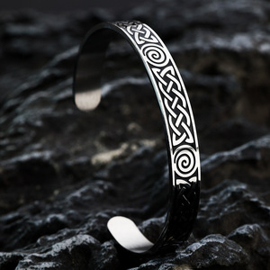 Celtic Knot Stainless Steel Cuff <b>Bracelet</b> Unisex Open C Shape Gift Jewelry - Product Image 4