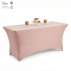 Housse de table ronde en spandex blanc 250 GSM, 72 pouces, extensible, ajustée, imperméable, écologique, personnalisable, pour usage hôtelier - Product Image 1