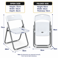 Chaise pliante en plastique blanc avec structure en acier thermolaqué argenté, chaise pliante portable pour la maison, la salle à manger, le patio, les mariages, les événements, les banquets