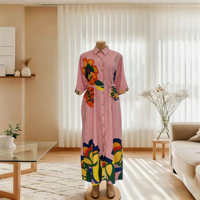 Nouvelle Robe Longue Décontractée Ample Quotidienne Africaine Grande Taille pour Femme, Imprimée à Rayures, Boutonnée, Taille Cintrée, Idéale pour l'Été