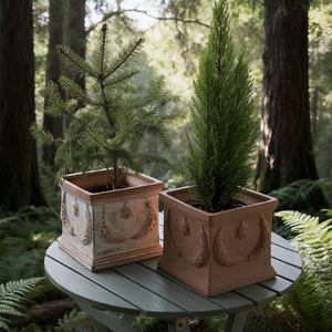 Pot en céramique gaufrée en terre cuite, style rustique, grande ouverture, finition émaillée, style romain, respirant, pour décoration de jardin, pot de fleurs avec drainage - Product Image 1