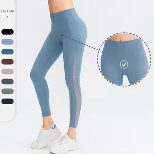 high waist Push Up Athletic Fitness Women Knit Solid Color four 4 way stretch Hollow Out Net Insert Breathable Elastic leggings