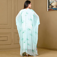4016 grande taille femmes imprimé fleuri manches chauve-souris robe transfrontalière été Abaya pour la célébration de l'Aïd en Polyester