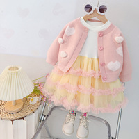 Ensemble deux pièces pour filles, robe bébé décontractée respirante, nouvelle collection automne 2025, pull cardigan élégant