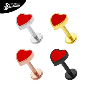 Superstar Fashion Custom ASTM F136 Titanium Threadless Labret Red Grease Heartshape PVD Body Piercing Jewelry Lip Stud