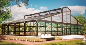 Tente de mariage Atrium à grande portée avec structure en aluminium noir, capacité de 500 personnes, conception sans colonnes avec murs en verre, style <span class=keywords><strong>palais</strong></span> médiéval - Product Image 6