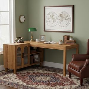 SENYU Bureau d'angle en L en bois massif avec armoire de rangement en verre Changhong, idéal pour l'étude et l'ordinateur à domicile, direct usine transfrontalière - Product Image 1