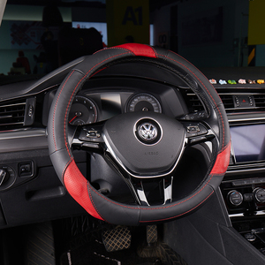   Accesorios Universales Ecológicos para Automóviles, Funda de Cuero Genuino Negra para <span class=keywords><strong>Volante</strong></span> de Coche, para Automóviles Toyota, Honda, Benz - Product Image 3