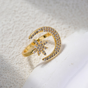 Bagues délicates en zircon plaqué or 18 carats avec étoiles et lune pour femmes, bijoux minimalistes, cadeau de mariage, Anel Casal Bague Etoile <span class=keywords><strong>Demer</strong></span> - Product Image 4