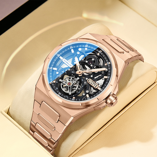 Bonest Gatti Luxury Automatic Skeleton Tourbillon Mechanical Watch Stainless Steel Case Waterproof Luminous Design 80H BG7004