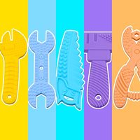 Lot de 5 jouets de dentition en silicone souple en forme de marteau, clé et étau, sans BPA, pour apaiser bébé