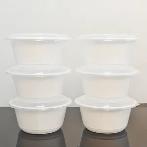 37 oz đen vòng nhựa PP lò vi sóng an toàn bát với nắp 1100 ml dùng một lần thực phẩm container cho nước sốt súp nóng