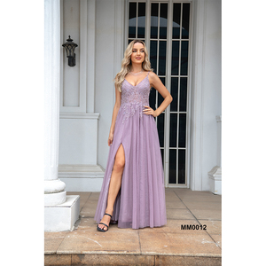 Commerci all'ingrosso abiti da donna formali viola abiti da sera abito da sera da donna con scollo a V Sexy in Chiffon di Tulle con spacco laterale - Product Image 1