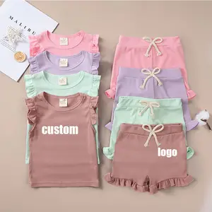 Kustom pakaian anak-anak balita perempuan anak laki-laki set pendek katun wafel set pakaian bayi katun musim panas baju katun lengan pendek untuk anak perempuan