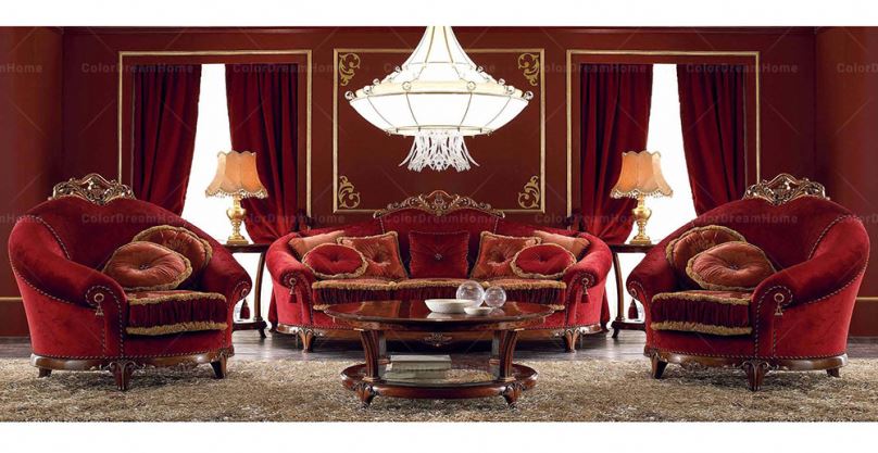 リビングルーム用ヨーロッパ高級ロイヤルクラシックレッド