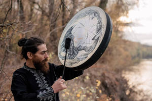 Tambor de <span class=keywords><strong>Cuervo</strong></span> Vegano Hecho a Mano por un Chamán, Tambor Sagrado Druida Nativo, Instrumentos de Sanación con <span class=keywords><strong>Sonido</strong></span>, Tambores Chamánicos - Product Image 4