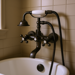 Robinet de baignoire mural vintage en bronze huilé avec douchette à main, rotation à 360 degrés, jet de pluie - Product Image 2