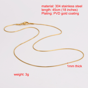 Venta al por mayor, joyería de acero inoxidable que no se deslustra, collar de cadena de hueso de serpiente redondo muy fino chapado en oro de 1mm - Product Image 6
