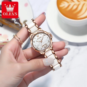 Montre mécanique en céramique de luxe OLEVS 6631 pour femmes, ensemble bracelet et collier en diamant, montre automatique pour femmes - Product Image 3