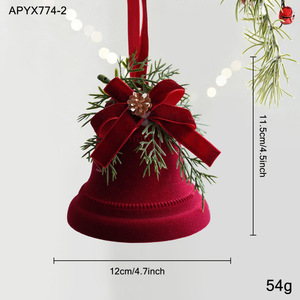 Ornements de Noël en velours rouge LINGKAI, cloches floquées avec nœuds, pendentifs suspendus pour porte, mur, arbre, décoration de fêtes - Product Image 5