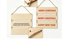 Porte-clés personnalisés en MDF bois 3 mm, 3 panneaux, à suspendre, vierges pour sublimation, avec corde en chanvre, impression recto-verso