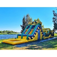 Parcours d'obstacles gonflable en PVC commercial avec toboggan aquatique et piscine pour la location