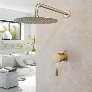 Classico Set di rubinetti per <span class=keywords><strong>bagno</strong></span> doccia in ottone lucido spazzolato oro <span class=keywords><strong>miscelatore</strong></span> rubinetto <span class=keywords><strong>con</strong></span> doccia a pioggia rotonda - Product Image 1