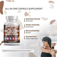 Capsules de complexe d'organes de bœuf nourri à l'herbe avec foie, cœur, rate, rein, pancréas et moelle osseuse, 90 capsules, complément alimentaire
