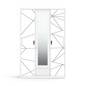 Armoire en acier imprimé à 3 portes coulissantes avec miroir, tiroir de 1200 mm, emballage plat KD - Product Image 1
