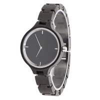 Montre Décontractée Quotidienne, Boîtier en Bois Noir, Design Rond Fin, 4 Index Horaires, Bracelet en Bois Intégré, Montre Minimaliste 2025