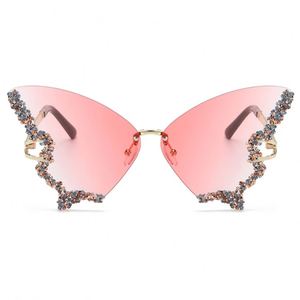 Women's Luxury diamond butterfly <b>Oversized</b> <b>Sunglasses</b> Women's Gradual Change Glasses diamond Frameless butterfly <b>Sunglasses</b> - Product Image 1