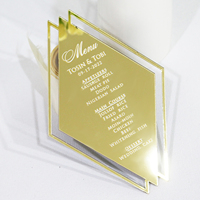 Invitation de mariage acrylique de découpe laser en forme de diamant de luxe Carte de menu de mariage en acrylique or estampillée en blanc
