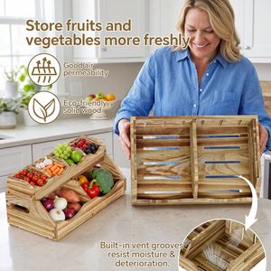 Panier <span class=keywords><strong>de</strong></span> rangement 3 niveaux en bois massif pour pommes <span class=keywords><strong>de</strong></span> <span class=keywords><strong>terre</strong></span> et oignons, corbeille à fruits et légumes empilable pour comptoir <span class=keywords><strong>de</strong></span> cuisine avec plateau supérieur à 4 compartiments - Product Image 4